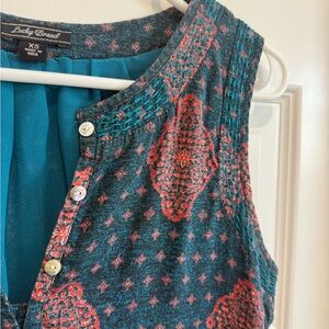 Lucky Brand Teal & Coral Sleeveless Boho Print dress